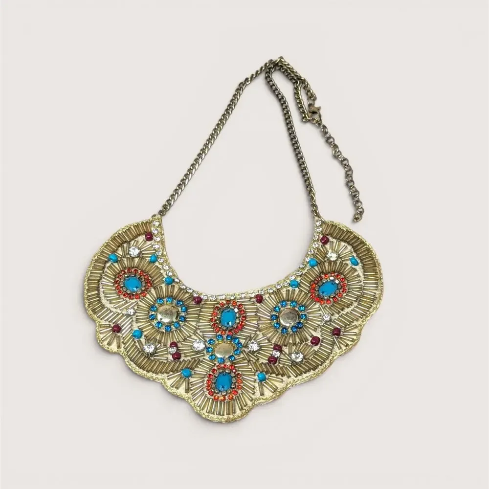 Vintage Beaded Bib Necklace Statement Collar